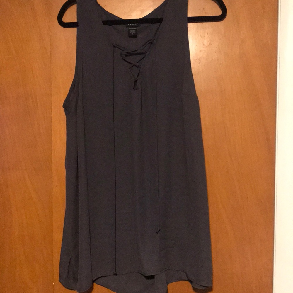 Lace up charcoal gray blouse